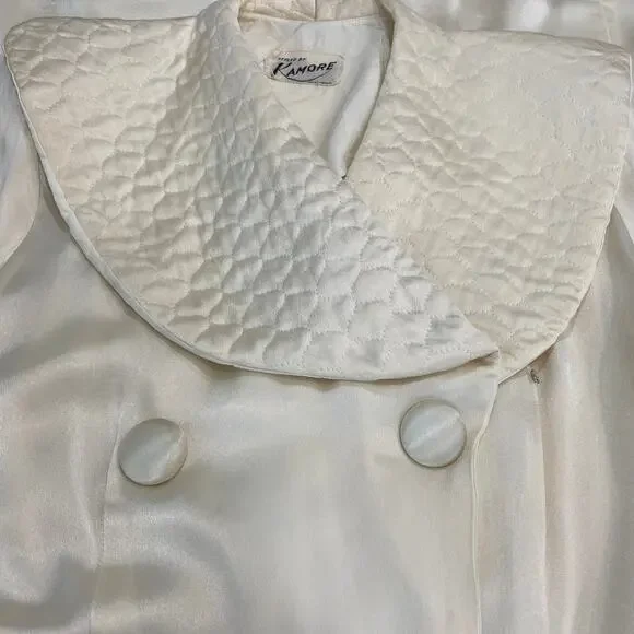 Vintage 30s 40s KAMORA Ivory Liquid Satin Maxi Dressing Gown Robe Women's Size S - Picture 14 of 15